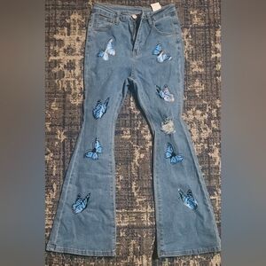 Blue Butterfly Wide Leg Jeans Girls
